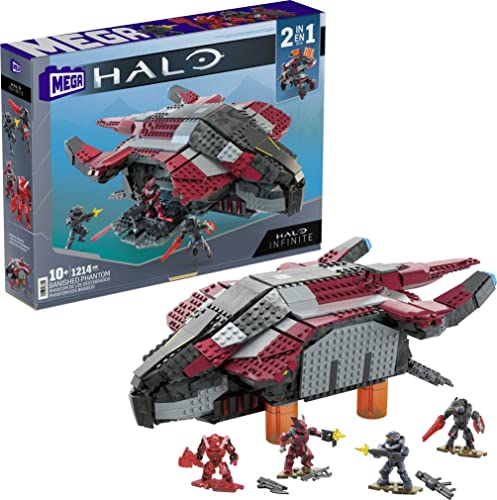 MEGA Halo Infinite Toy Building Sets, Banished Phantom Aircraft with 1214 Pieces, 4 Micro Action Figures and Accessories, for Collectors