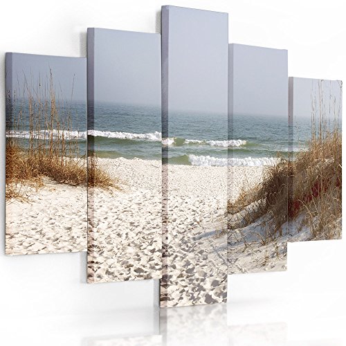 Feeby Frames Tableau sur Toile Plage 5 pièces Moderne Blanc 200x100 cm