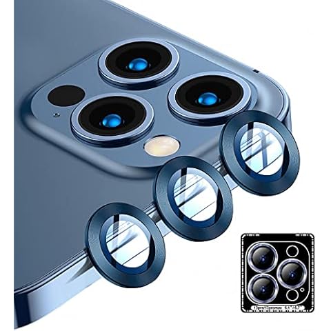 dethinton Camera Lens Protector Compatible with iPhone 13 Pro/Phone 13 Pro Max [3 Holes], HD Camera Lens Screen Cover Case, Aluminum Alloy Lens Circle Cover [Installation Tray] - Blue… Cover