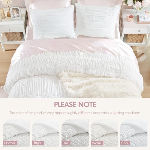 Image of Intelligent Design Ruched Shabby Chic White Queen Comforter Set, 3pc