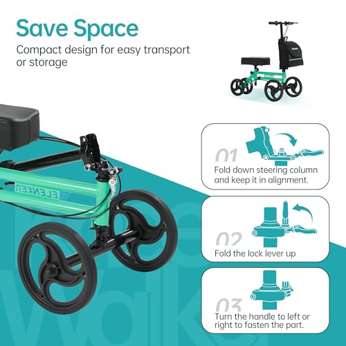 Elenker Knee Scooter With Basket Dual Braking System For Ankle And Foot Injured Grass Green thumb #4