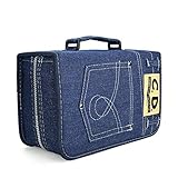 N / C CD/DVD-Hülle mit 128 Kapazitäten, tragbarer Denim-Hüllenhalter, CD-Brieftaschen-Aufbewahrungsordner mit großer Kapazität, geeignet für Reiselager für Familien mit Familienwagen/blau