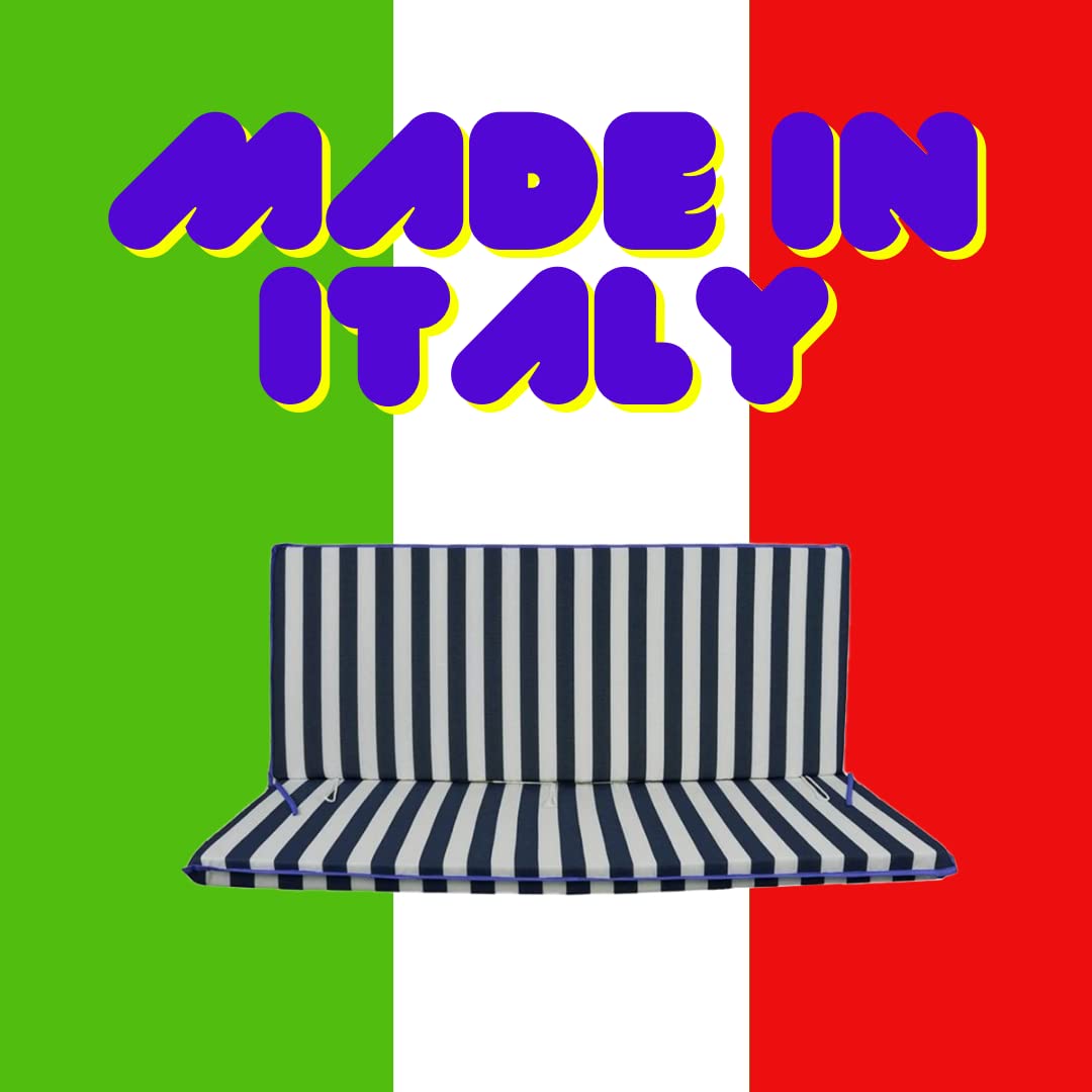 Generico Cuscino Fasciato per dondolo 4 posti 170*55*6 cm imbottito e rivestito in cotone totalmente sfoderabile compreso di schienale e seduta (Bianco e blu)