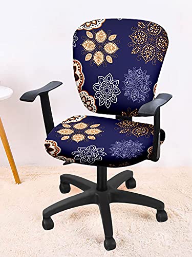 Image of Cortina Office Chair Slip Covers | Stretchable Polyester Elastic Spandex Fabric | Corporate Rotating Chair Cover | Removable Chair Case | Machine Wash | Floral Print - Purple 1 | Chair Cover Set of 4
