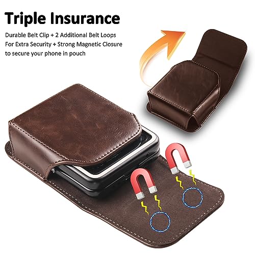 Ingido FLIP-COFFEE For Samsung Galaxy Z Flip 5/4/3 Phone Pouch Holster Belt Case, Leather Pouch thumb #3