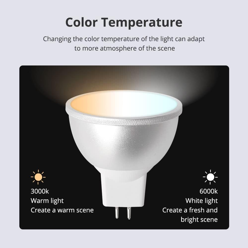 BENEXMART WiFi MR16 Tuya bombillas led inteligentes, 12V 5W RGBCW regulable Spotlighting GU5.3 LED WiFi bombilla, compatible con Alexa Google Home control de voz. (6)