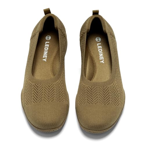 Image of LEDINEY Women's Flats Slip On Go Walk Shoes for Women Comfortable Walking Sneakers Knit Low Wedge Dressy Ballet Shoes Zapatos para Mujer