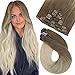 Easyouth Clip in Hair Extensions Human Hair Balayage Hair Double Weft Real Hair Extensions Light Brown Fading to Platinum Blonde Clip in Hair Extensions 20 Inch 7pieces 120g