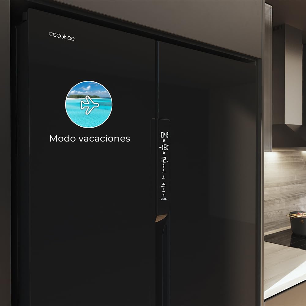 Cecotec Frigorífico 3 puertas Bolero CoolMarket TDW 548 Black Glass E, Clase E, 548 L, Diseño T Door, Compresor Inverter Plus, Total No Frost, Metal Cooling, Multi AirFlow, Fast Cooling & Freezing