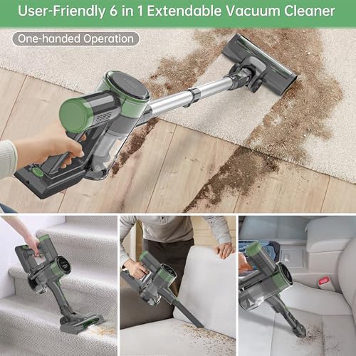 Cordless Vacuum Cleaner, 450W 45KPA 50 Mins Runtime Vacuum Cleaners for Home, Stick Vacuum with Self-Standing, Wall Mount Charging,Anti-tangle,Rechargeable Handheld Vacuum for Pet Hair/Carpet/Floor