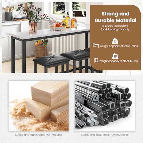 4-Piece-Kitchen-Bar-Table-Set-with-3-Stools-Durable-Iron-Structure-Simple-Style-Easy-Assembly-Perfect-for-Small-Spaces-Restaurants-and-Studio-Apartments602IN-Black 4 Piece Kitchen Bar Table Set with 3 Stools Durable Iron Structure Simple Style Easy Assembly Perfect for Small Spaces Restaurants and Studio Apartments602IN Black