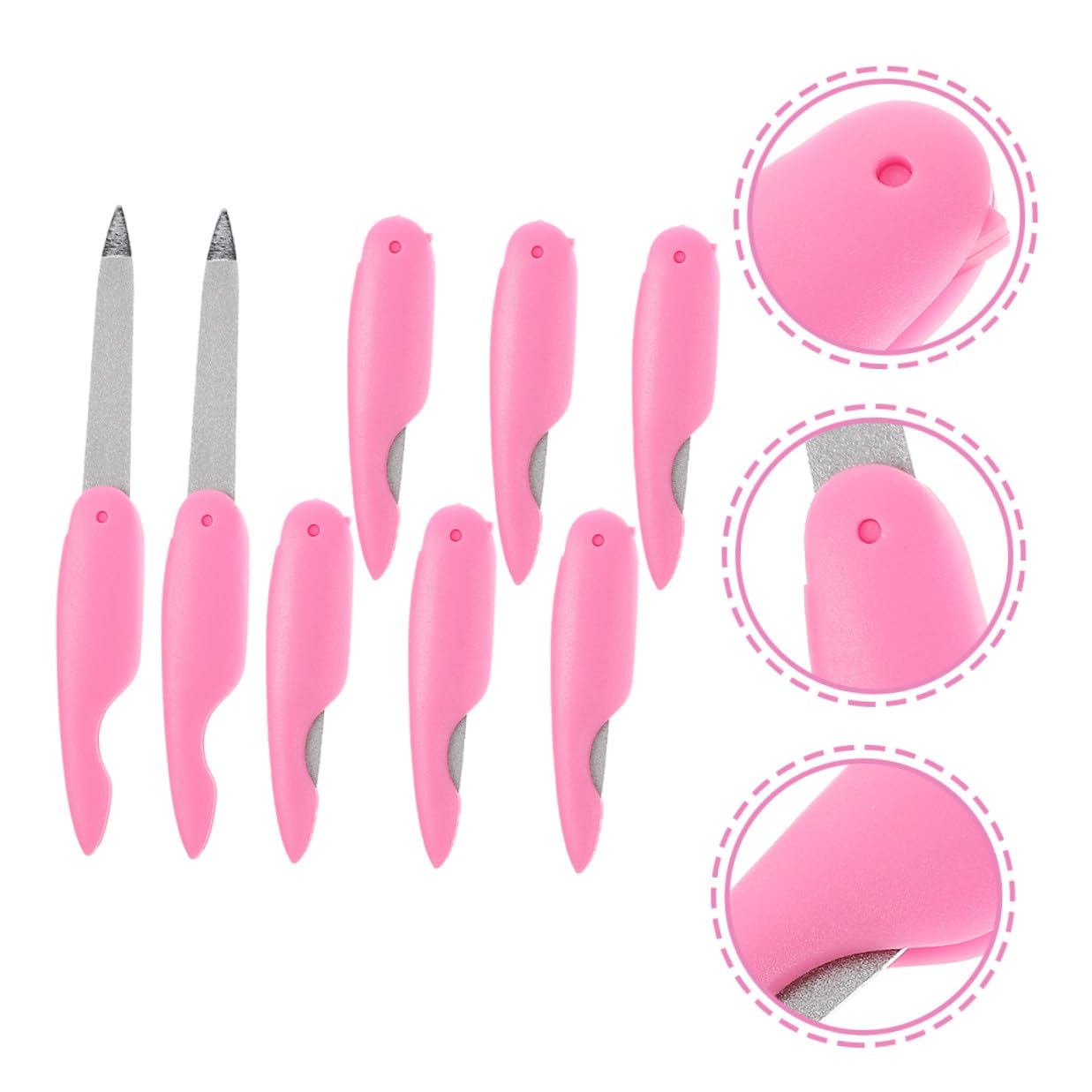 Lime à Ongles Pliante en Métal, Polissoir Rose, Lot de 8 Pièces