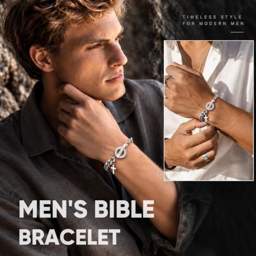 TempBeau Cross Bracelet for Men, Stainless Steel Cuban Link, Joshua 1:9 - image 4