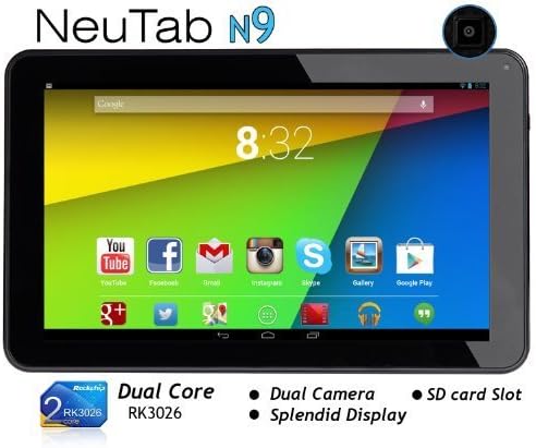 NeuTab N9 9'' Dual Core Google Android 4.4 KitKat 8GB Tablet PC, Rockchip Dual Core, Quad Core GPU, Multi-Touch Screen, Dual Camera, Google Play Pre-Loaded, 3D-Game Supported