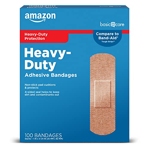 Amazon Basic Care - Heavy-Duty Fabric Adhesive Bandages, One Size, First Aid and Wound Care Supplies, 100 Count