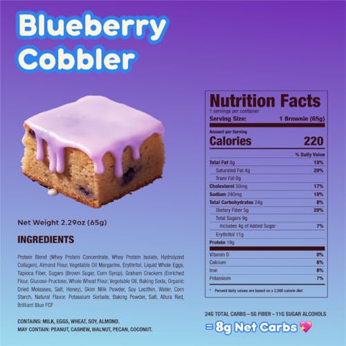 Image of Prime Bites High Protein Brownie Snack, Low Carb, Blueberry Cobbler 12ct