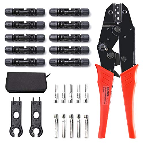 Yangoutool Solar PV Panel Crimping Tool Kit for Solar Cable connector with Solar Crimping tool for 2.5/4/6.0mmÂ², 10pcs Male Female Solar Panel Cable Connectors and 2 Pcs Solar Connector Spanner