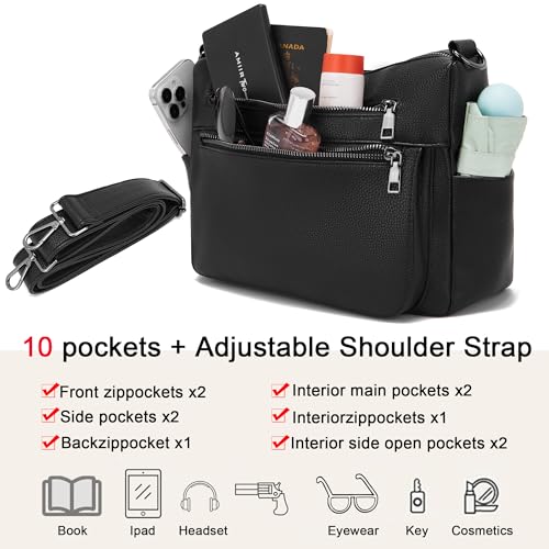 YZAOLL Large Crossbody Bag for Women Vegan Leather Tote with Adjustable Wide Strap Water-resistant Work Purse with 10 Pockets4