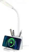 Luminária de Mesa Flexivel LED touch, 3 Tipos de Luminosidade, Função de Carregamento Sem Fio por Indução para Smartphones, Luminária para Estudos com Porta Canetas Embutido, Luz Agradável aos Olhos