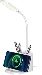 Luminária de Mesa Flexivel LED touch, 3 Tipos de Luminosidade, Função de Carregamento Sem Fio por Indução para Smartphones, Luminária para Estudos com Porta Canetas Embutido, Luz Agradável aos Olhos