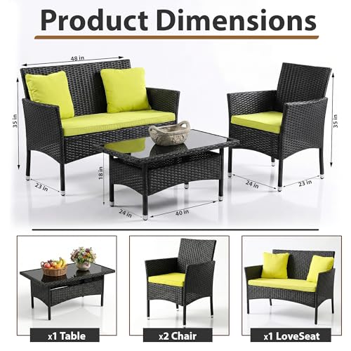 Image of OUTLIVING Outdoor 4 Seater Sofa Set || Patio Furniture Sets || Balcony Sofa || Indoor Sofa || Wicker Rattan Garden Sofa Set with Cushion and Center Table (Black /Green)