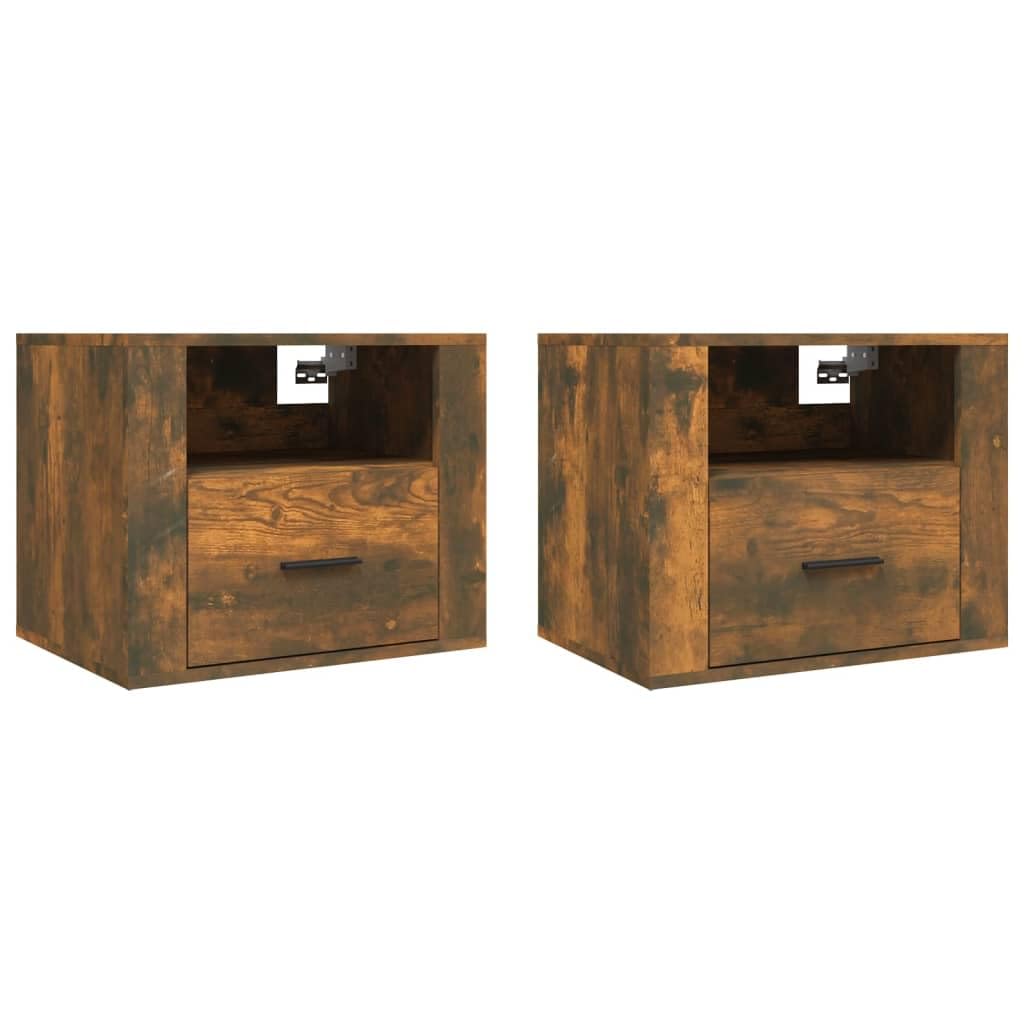 YUANCHUTOP Set of 2 Floating Bedside Tables with Drawer and Shelf, 2 Tier Bedside Cabinet, Nightstand Organiser Wall-mounted, Small Bedroom Furniture, 50x36x40 cm, Oak+Rustic