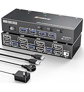 KCEVE HDMI USB3.0 KVM切替器 4K@60Hz 2K@120Hz デュアルモニタ 4つのUSBポート EDID機能 KVM切替器 1組のキーボード、マウスで、PC3台、モニター...