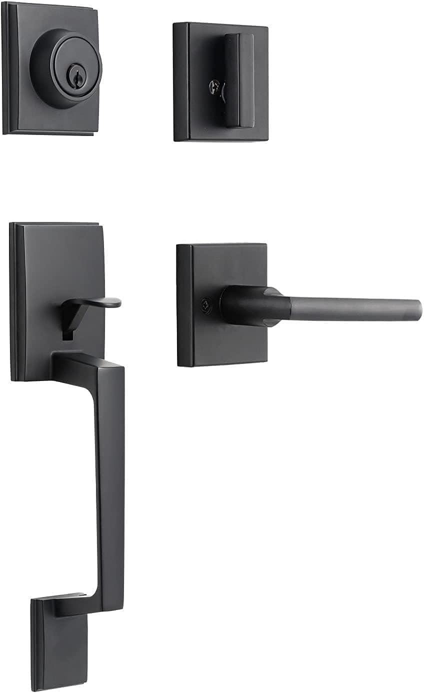 GUA OYH Front Door Handle Matte Black Door Handle Sets Handleset with