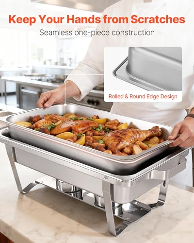 VEVOR Rectangle Chafing Dishes, 9 Qt 2 Pack Stainless Steel Chafing Dish, Food Warmer Chafer Complete Set with Hollow Handle, 1 Food Tongs, Lid, Canister Holder, Chafer Dishes for Banquet Wedding