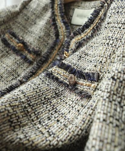 Image of Women's Fashion Tweed Jackets Button Down Cropped Short Cardigan Open Front Long Sleeve Casual Outerwear Sweaters