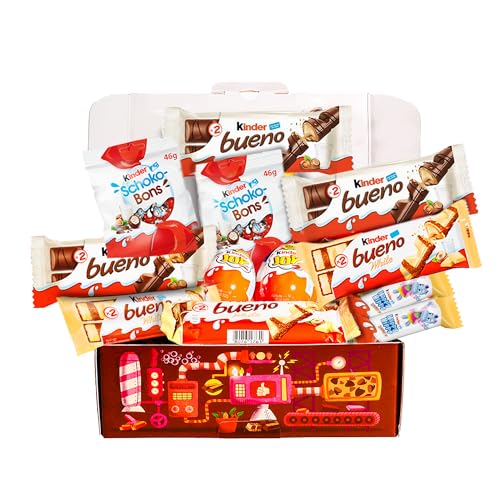 Caja regalo de chocolates original para cumpleaños pareja niños: Kinder Bueno Chocolate y Blanco, Happy Hippo, Schoko Bons, Kinder Joy, Pack caja regalo para navidad, Cartón reciclado