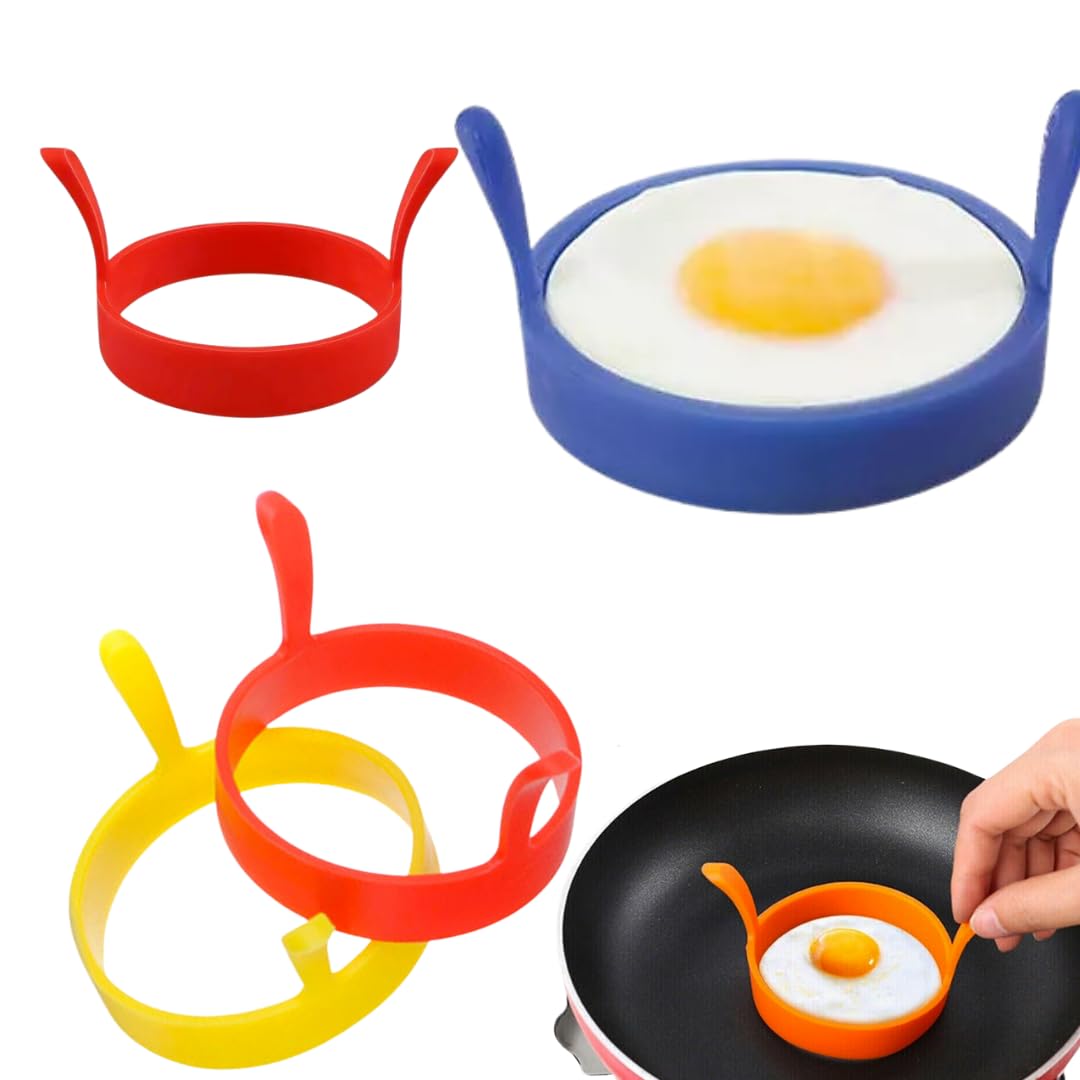 Citystores® 4 x Silicone Egg Ring Non-Stick Egg Frying Rings Poached Egg Maker Pancake Mould Perfect for Fried Eggs Crumpets Random Colour Sent