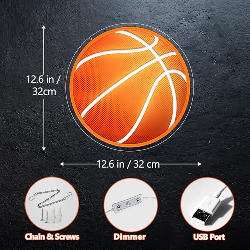 Image of CULOIS Basketball Neon Sign for Wall Decor, UV Printed Basketball Neon Light, Dimmable Sports LED Sign for Bedroom, Man Cave, Dorm, Game Room, Birthday Party Gifts