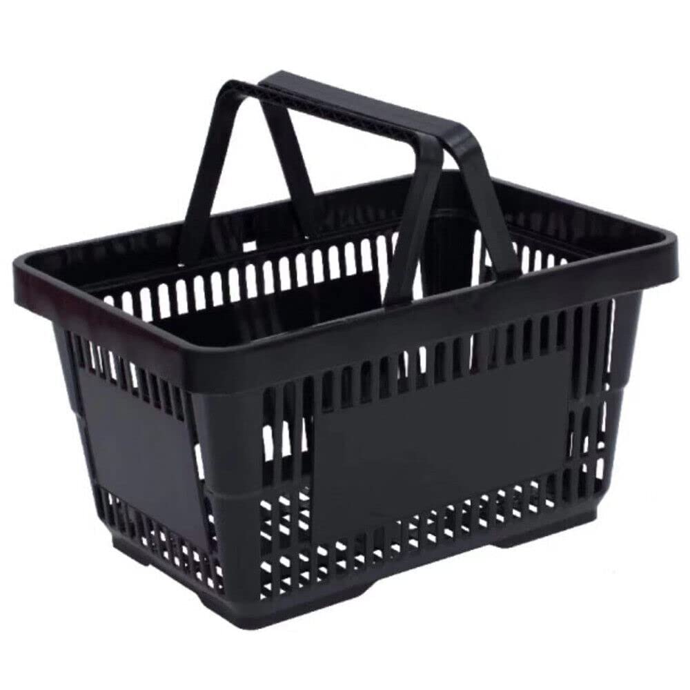 12 Stück Einkaufskorb Kunststoff 28L Kunststoffkorb Körbe Stapelbar Plastikkorb Tragekorb Stabil Handkorb Schwarz 48x33x26cm