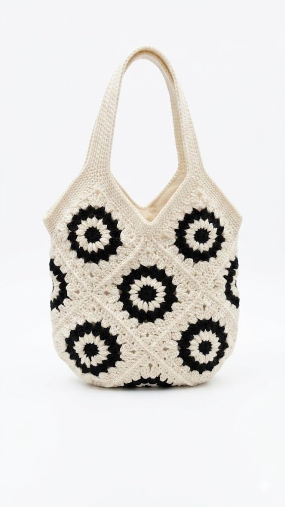 zora craft Crochet Beach Tote Bag for Women – Handmade Bohemian Granny Square Purse, Spacious Knit Shoulder Bag for Vacation, Shopping & Everyday Use-picture-17