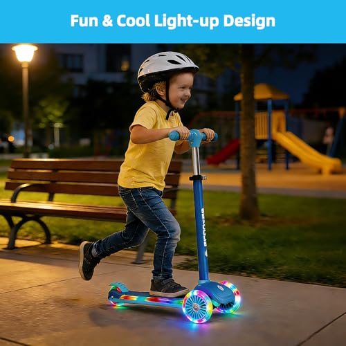 Image of KORIMEFA Scooter for Kids Ages 3-8 with Light-Up Wheels & Deck, 3-Wheel Toddler Scooter with Adjustable Height, Anti-Slip Deck, Lean-to-Steer