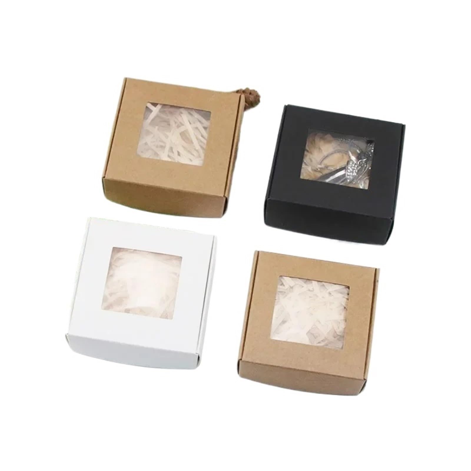 Scatoline Portaconfetti 50/100Pcs Kraft Paper Candy Box Transparent Window Soap Case Wedding Christmas Chocolate Packaging Boxes(Black,7X7X3CM_100PCS)