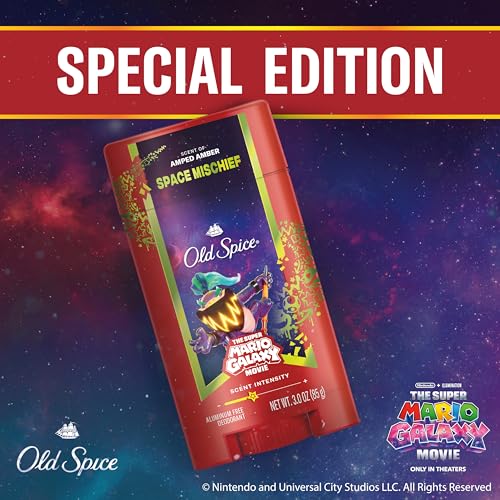 Image of Old Spice Aluminum Free Deodorant for Men, Old Spice x The SuperMario GalaxyMovie, 24 /7 LastingFreshness, Lasting OdorProtection, Smell Super w /Space Mischief, Amped AmberScent, 3 Ounce(Pack of 12)