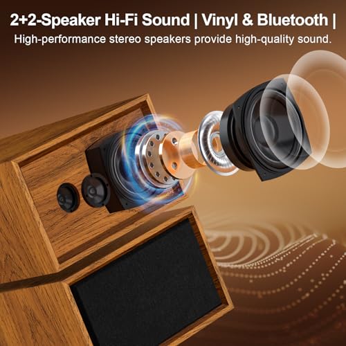 Vinyl Record Player with External Stereo Speakers, Vintage Bluetooth 3-Speed Turntable with Dual Stackable Speakers, PC Recording Vinyl to Digital, RCA-Out& AUX-in, Retro Wood by DANFI AUDIO DF - Image 8