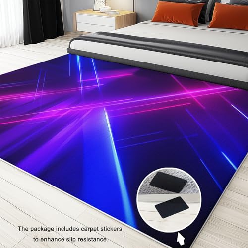 Tapis de salon bleu géométrique 140x200 cm lavable et antidérapant - 6