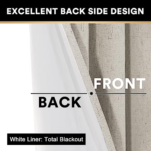 Image of PrinceDeco 100% Black Out Curtains 63 Inch Length,Thermal Insulated Short Textured Grommets Curtains 2 Panels Set,Noise Reducing Window Treatment with White Liner, 52 inch W x 63 inch L,Stone