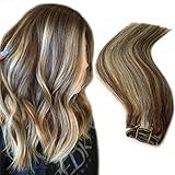 Human Hair Weft Sew in Chocolate Brown to Bleach Blonde Highlights Hair Weft Weave Extensions 20 Inch Double Hand Tied Weft Hair Straight Remy Hair Weave Extensions 100Gram for Women