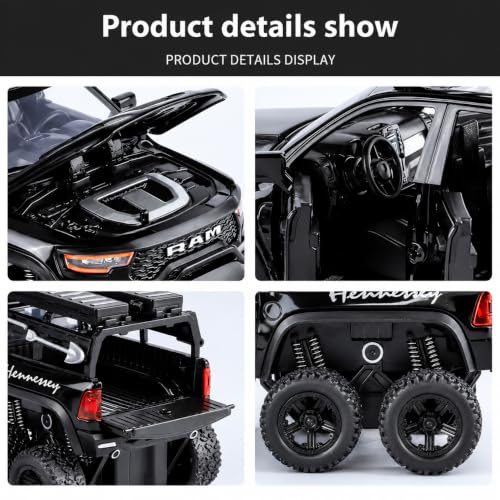 Image of 1:32 Dodge Tyrannosaurus Rex RAM 1500 TRX 6x6 Die-Cast Model Car - Alloy Pullback Toy Truck with Lights, Sounds, Openable Doors & Suspension - Collectible Toy for Kids & Car [Random Color]