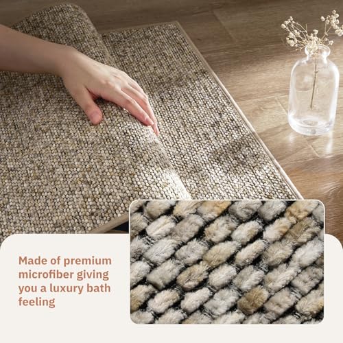 PADOOR Thin Bathroom Runner 17"x59", Braided Bath Mats for Bathroom fits Under Door, No-Slip Rubber Bath Rugs, Machine Washable & Quick Dry Absorbent Bath Mat (Khaki) — view 5