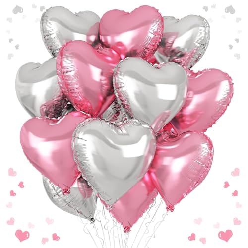 Ballons cœur hélium déco anniversaire et mariage rose nacré argenté x12