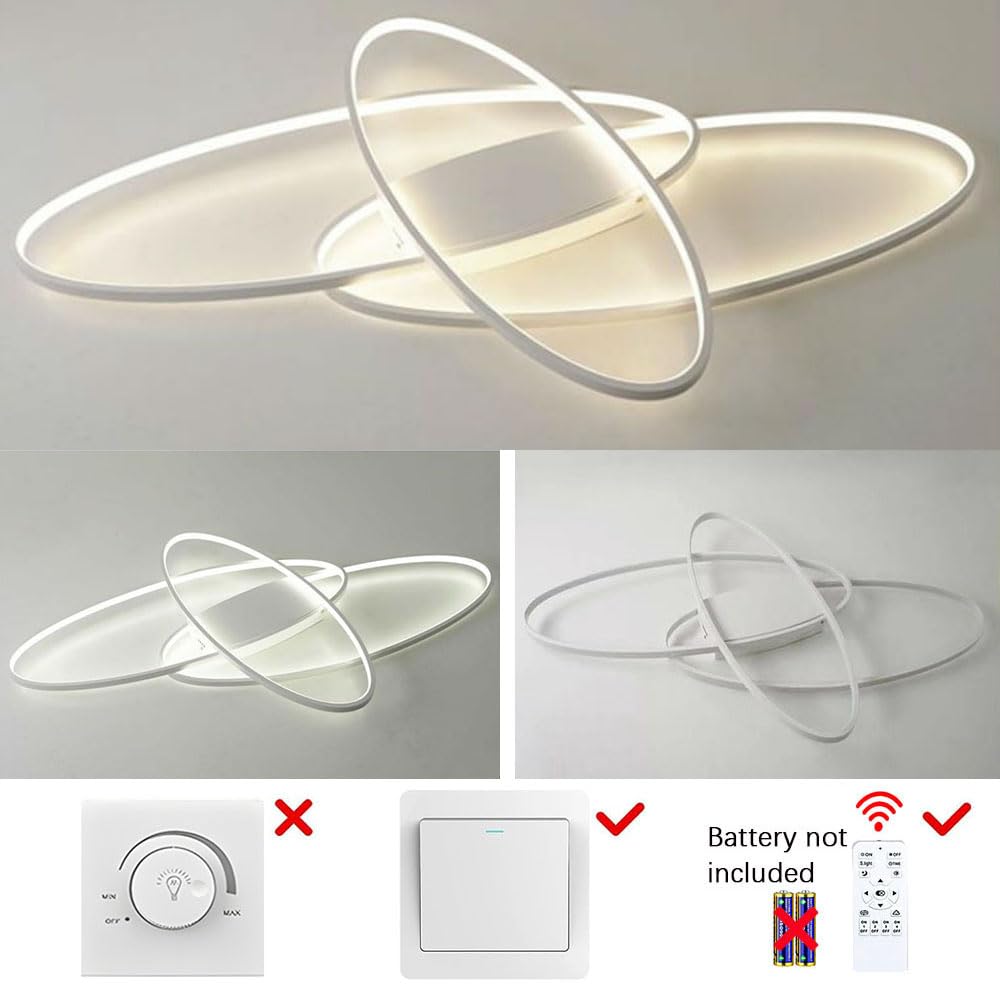 LIUYU Plafoniera LED Soffitto Moderna Dimmerabile a 3 Ovali Bianco 130x85cm 95W 8500LM, Lampadario Soggiorno LED per Camera da Letto Cucina