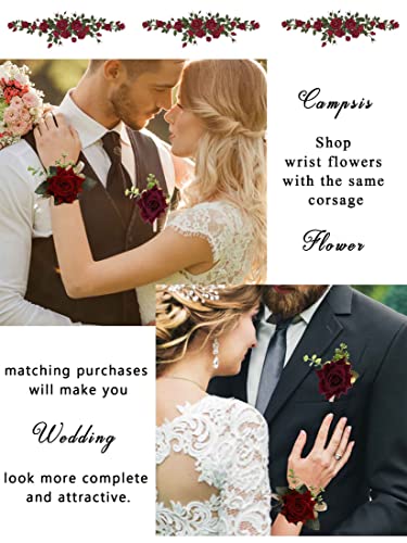 Campsis Red Rose Wrist Corsage, Gold-Accented Artificial Flowers with Satin Ribbon, Wedding and Prom Formal Wear - Thumbnail 6