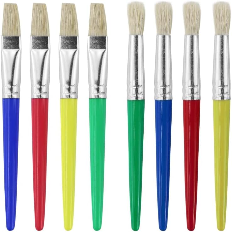 12 Pieces Round Flat Chubby Brushes,Kids Painting Brushes Preschool School Washable Acrylic Paint Brushes for Kids