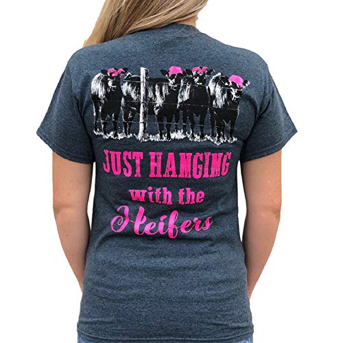 Country Life Hanging with The Heifers Women's T-Shirt (Large, Heather Gray)