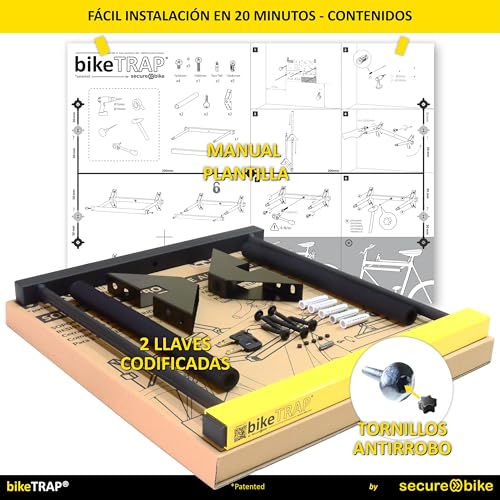 bikeTRAP - Soporte portabicicletas de Pared para Colgar hasta 2 bicis y candado antirrobo de Alta Seguridad. Gancho de Pared Ideal para almacenaje en el Garaje, Patio, trastero, etc - imagen 9
